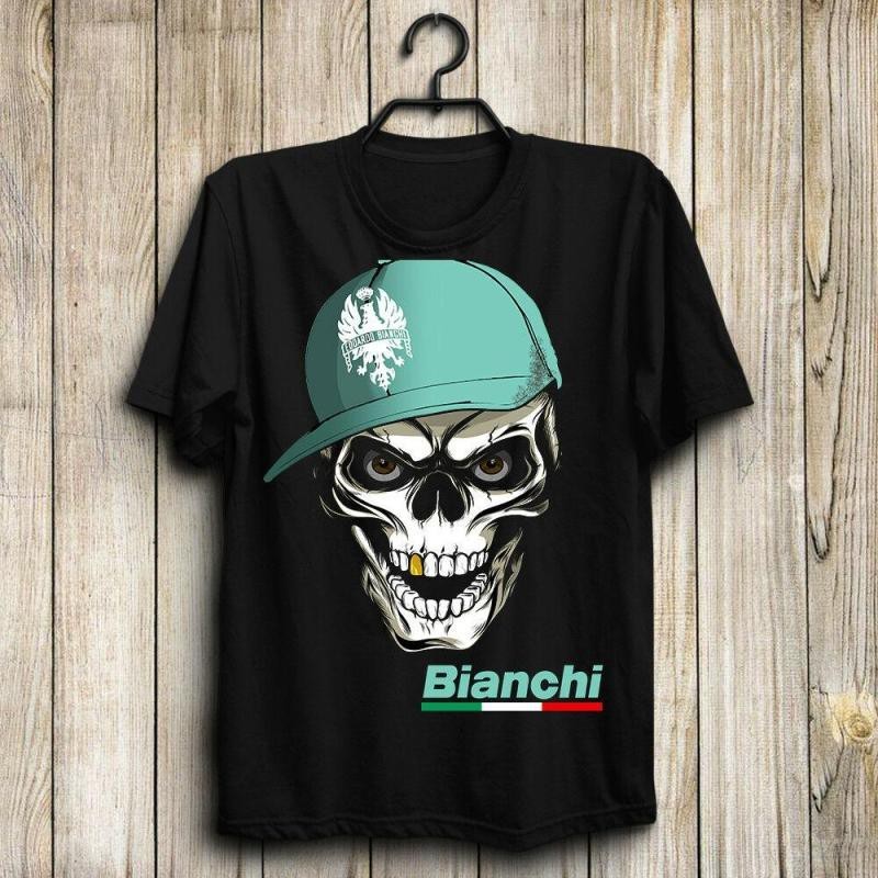 Bianchi 骷髏穿自行車休閒短袖上衣印花棉質男士 T 恤加大碼生日禮物