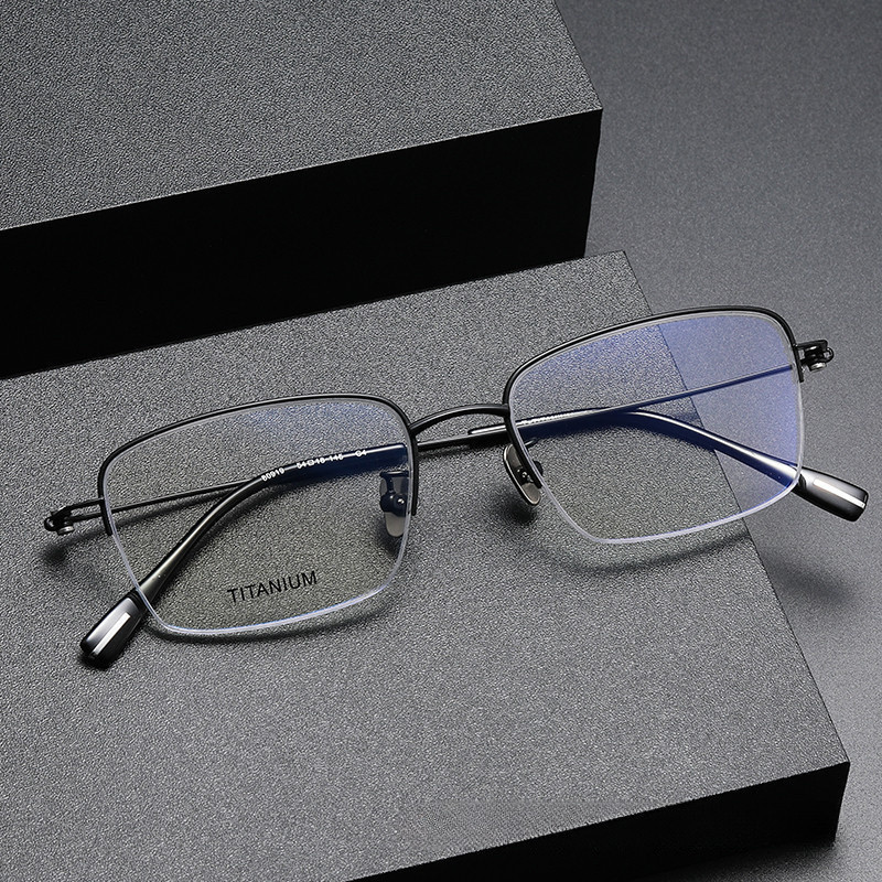 【Ti鈦眼鏡】純鈦眼鏡框 方形半框眼鏡框 男款眼鏡 80919可配近視防藍光平光鏡 商務眼鏡