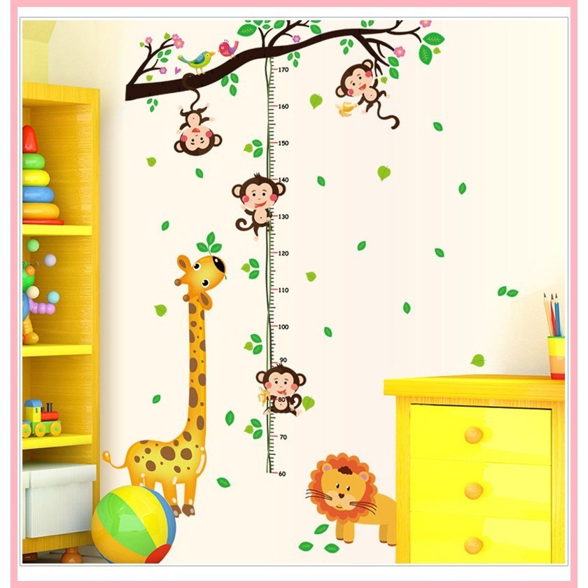 動物天堂牆貼卡通身高貼兒童房幼兒園牆飾防水壁紙