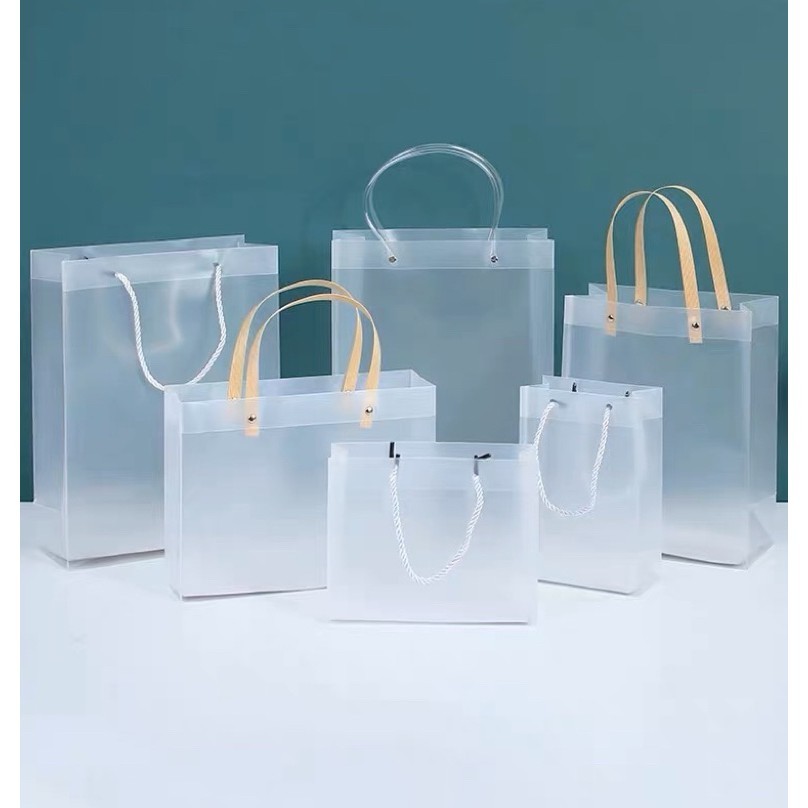 客製化 包裝袋  手提袋  現貨加厚pp硬塑料手提袋 磨砂pvc透明三八節手拎禮品袋 外賣包裝定