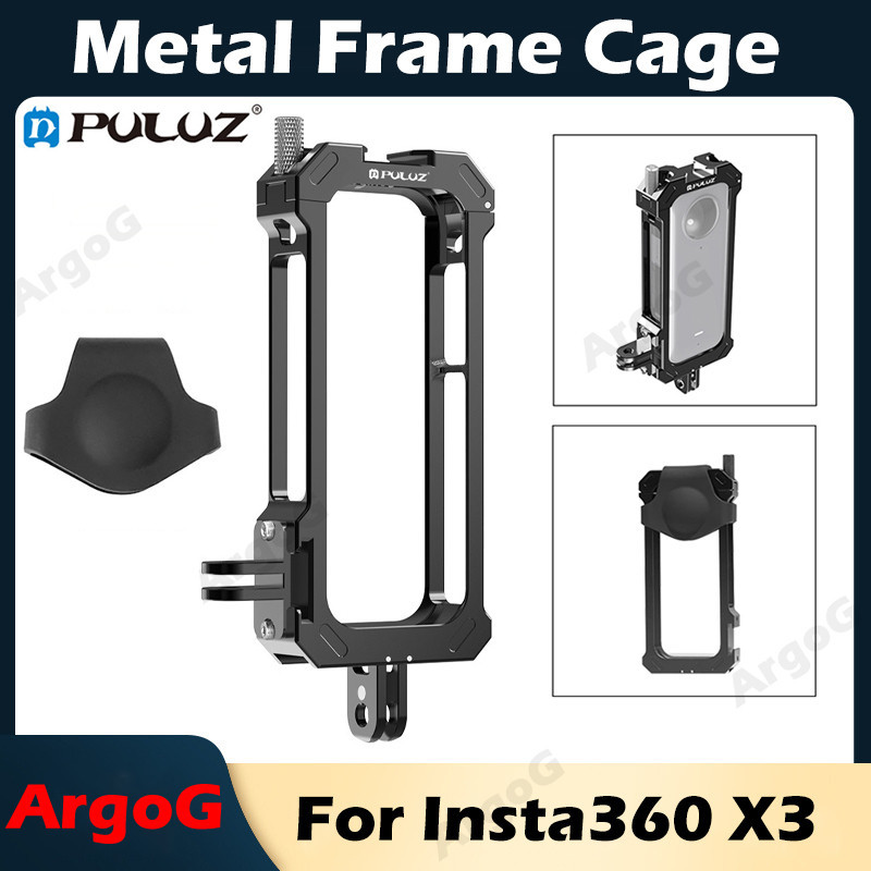Puluz Insta360 X3 金屬保護套鋁製耐用外殼框架籠,帶矽膠鏡頭蓋,適用於 Insta360 X3 配件