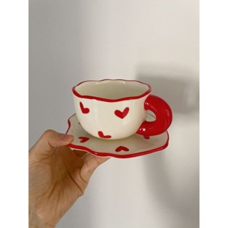 諾哥の質感品味生活館📣▲跨境熱銷款！手繪愛心陶瓷咖啡杯碟套裝可愛少女下午茶杯手捏杯子👑🎅