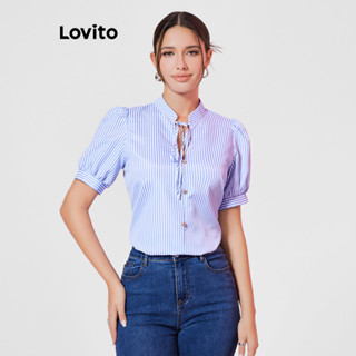 Lovito 女用優雅條紋抽繩襯衫 LBL08299