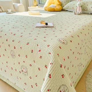 新款防滑絎縫床蓋三件組 櫻桃印花透氣親膚床單 枕套 單人 加大單人 標準雙人 加大雙人