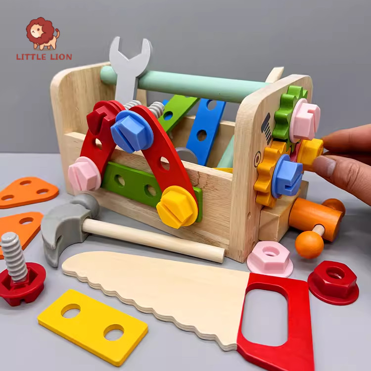 【小獅子】多功能拆裝工具箱 兒童木製維修工具箱 擰螺絲玩具 拆裝螺母手提工具臺 寶寶益智木質玩具 木製玩具 擰螺絲