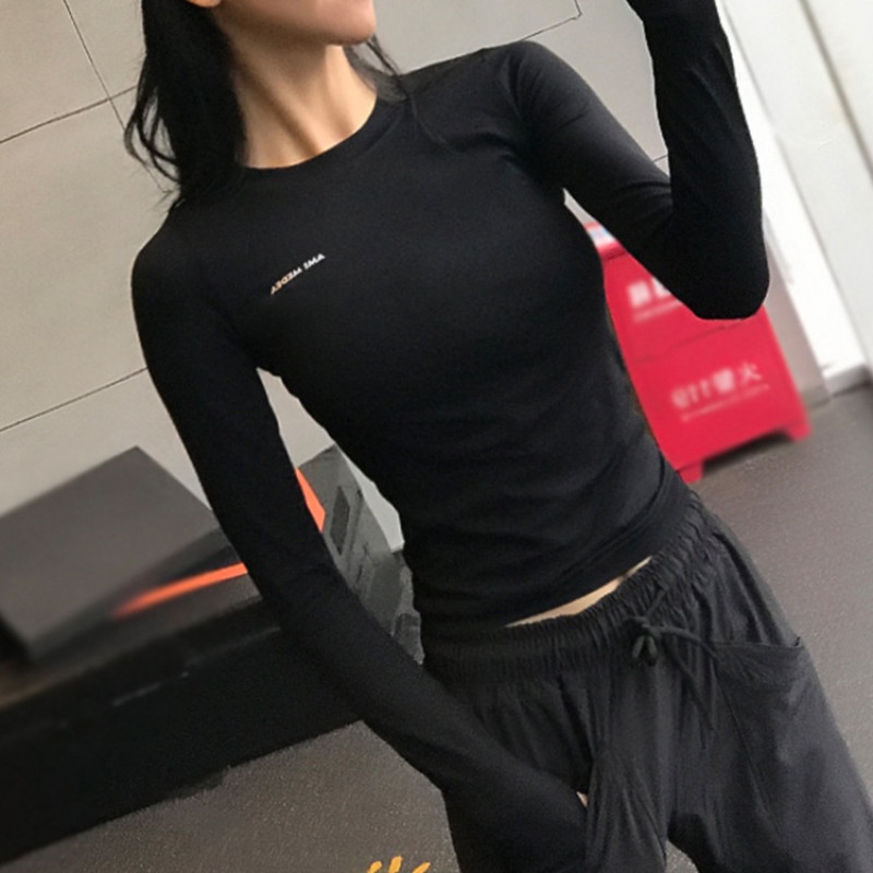 台灣公司貨 瑜伽服 速乾長袖 健身長袖 健身衣 女 運動長袖 透氣 彈力 運動服 運動上衣 顯瘦 緊身衣 速幹 長袖T恤