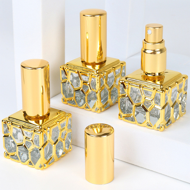 10ml香水噴霧瓶水立方造型金色便攜旅行分裝瓶玻璃空瓶阿拉伯風玻璃瓶空瓶子