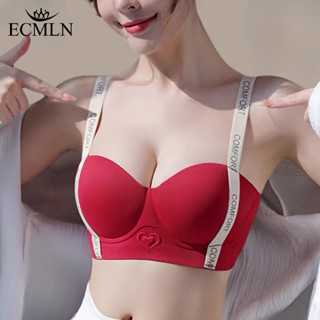 Ecmln 聚攏文胸時尚字母肩帶無縫內衣女柔軟厚海綿聚攏文胸無鋼圈