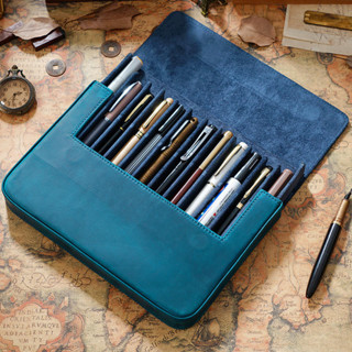瘋馬皮筆盒12支裝手工製作 磁吸抽屜式 鋼筆筆袋 筆盒 可拉抽屜 內植絨 外真皮