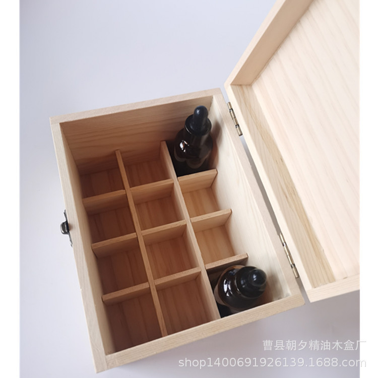 平價清倉 精油收納盒實木質盒子12格30ml護膚品分裝瓶整理盒松木包裝盒特惠