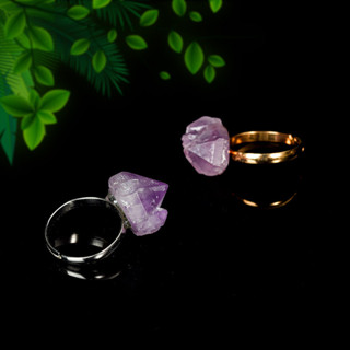 悠之涵 天然紫水晶 鍍金色戒指 玫瑰花形晶牙戒指