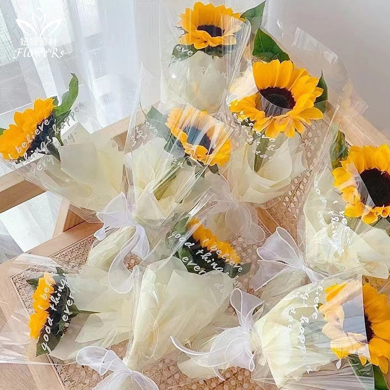 【現貨】【鮮花包裝】教師節 向日葵 多支袋 鮮花 包裝袋 簡易 透明 花束 花藝 套袋 玫瑰花 防水袋