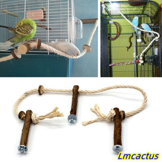 Lmcactus Parrot 木製鱸魚架懸掛攀爬吊床鞦韆站立訓練玩具籠配件