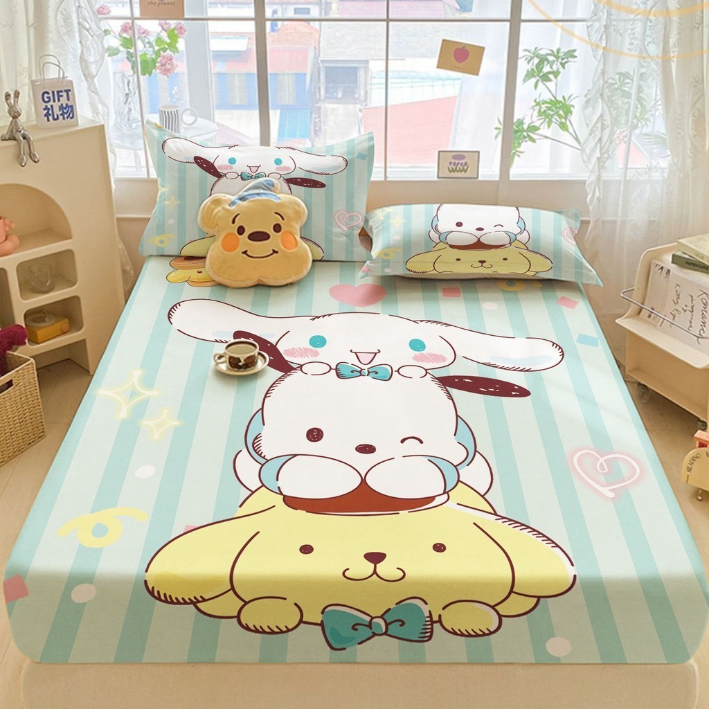 帕恰狗三麗鷗可愛動漫卡通床包 單人 雙人 兒童床包 床墊保護罩防塵罩全包床包定製