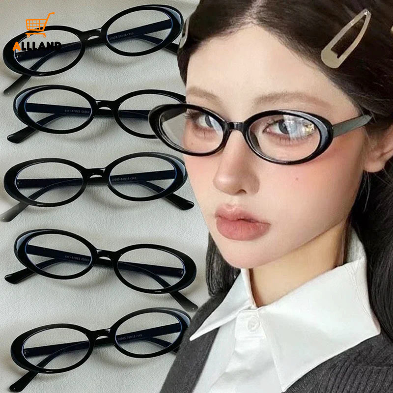 Y2k 風格黑色橢圓框眼鏡/女士女孩復古窄眼鏡復古電腦閱讀眼鏡時尚裝飾護目鏡