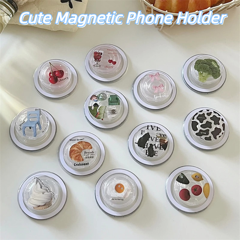 韓國可愛食物貓適用於 Magsafe 磁性手機 Griptok Grip Tok 支架適用於 iPhone 15 可折疊