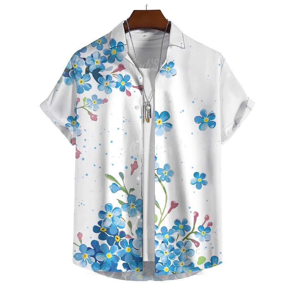 男士襯衫 3d 花卉印花簡約休閒短袖寬鬆超大襯衫沙灘派對夏威夷襯衫穆斯林男裝