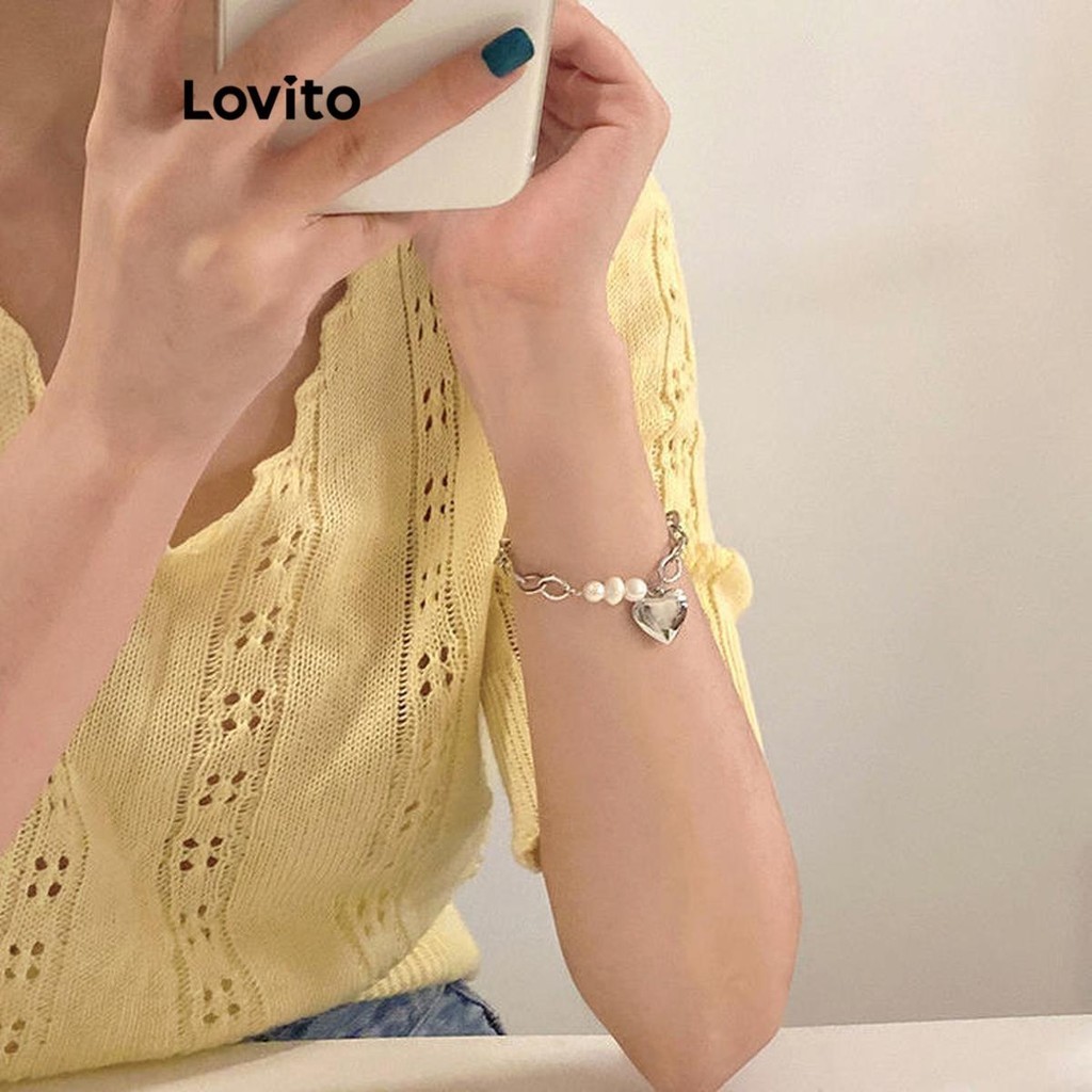 Lovito 女士休閒心型珍珠心型手鍊 LFA23088