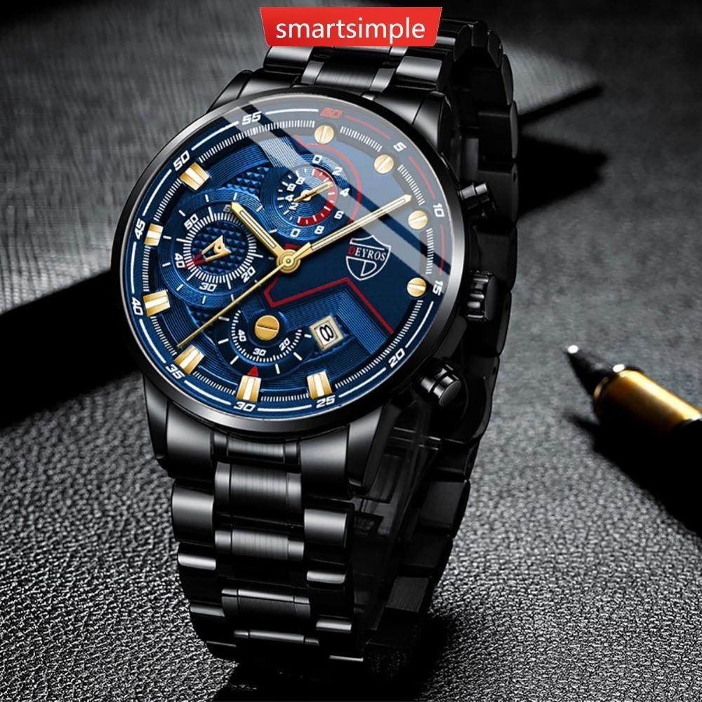 Smartsimple 1 件男士石英手錶休閒時尚男士手錶透氣不銹鋼夜光手錶 A9M3