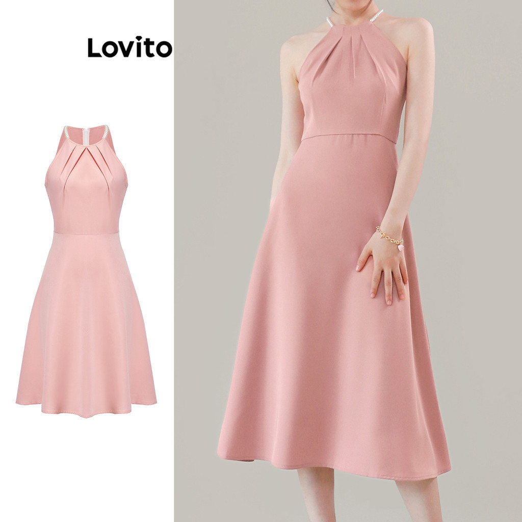 Lovito 女用優雅風格珍珠褶邊連身裙 L80ED441