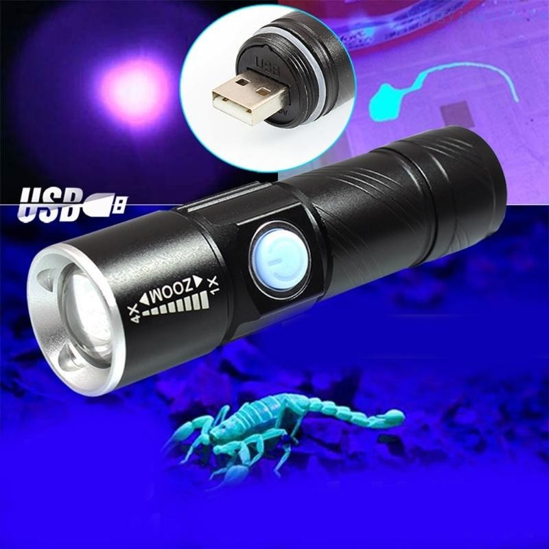 Yx 紫外線手電筒可充電紫外線黑光燈 LED 手電筒可縮放防水手持手電筒流明檢測