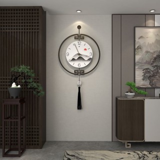 新中式掛鐘時尚簡約客廳鐘錶家用靜音山水畫裝飾時鐘掛牆藝術掛錶 DZKS