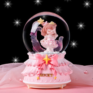 💯台灣出貨#創意新款音樂盒髮光水晶球飄雪少女心生日禮物八音盒擺件兒童水球