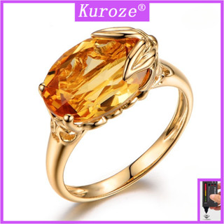 Kuroze 時尚輕奢鑲嵌黃水晶寶石戒指