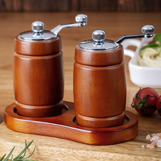 【特惠免運】研磨器 手動胡椒粒研磨器 調料工具 瓶身輕盈減負 手搖胡椒研磨器實木酒桶創意胡椒磨黑胡椒海鹽研磨瓶收納底座