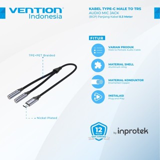 Vention 輔助電纜分配器麥克風音頻 C 型轉雙 3.5 毫米編織