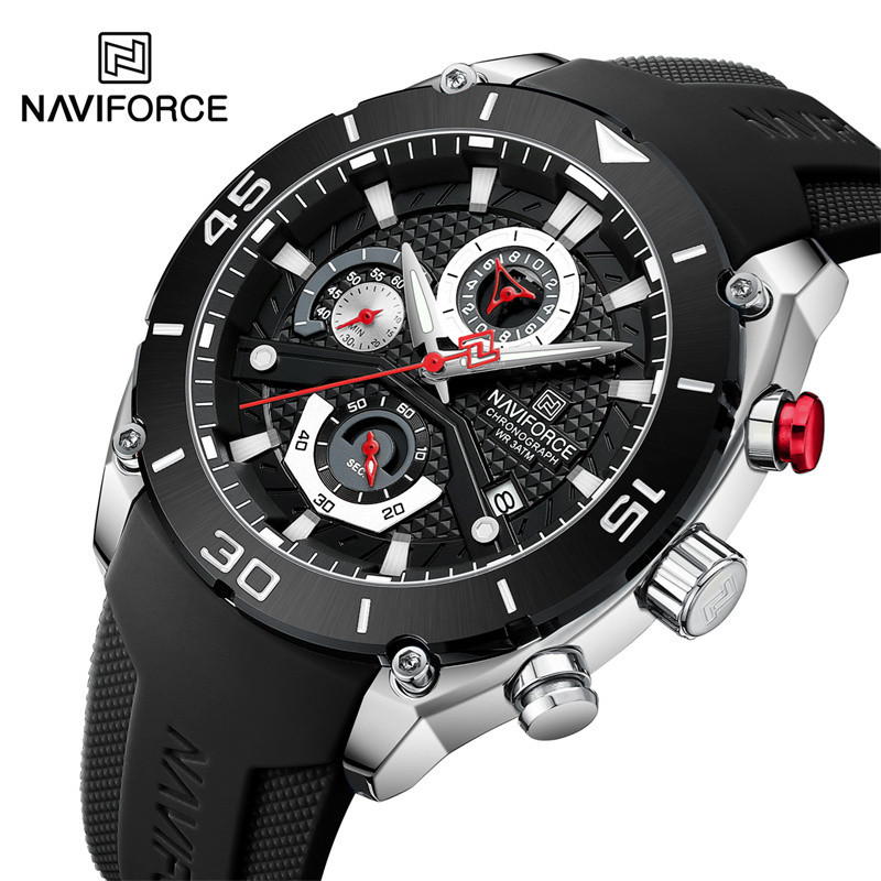 Naviforce 時尚男士石英手錶商務休閒矽膠錶帶手錶日曆防水夜光時鐘