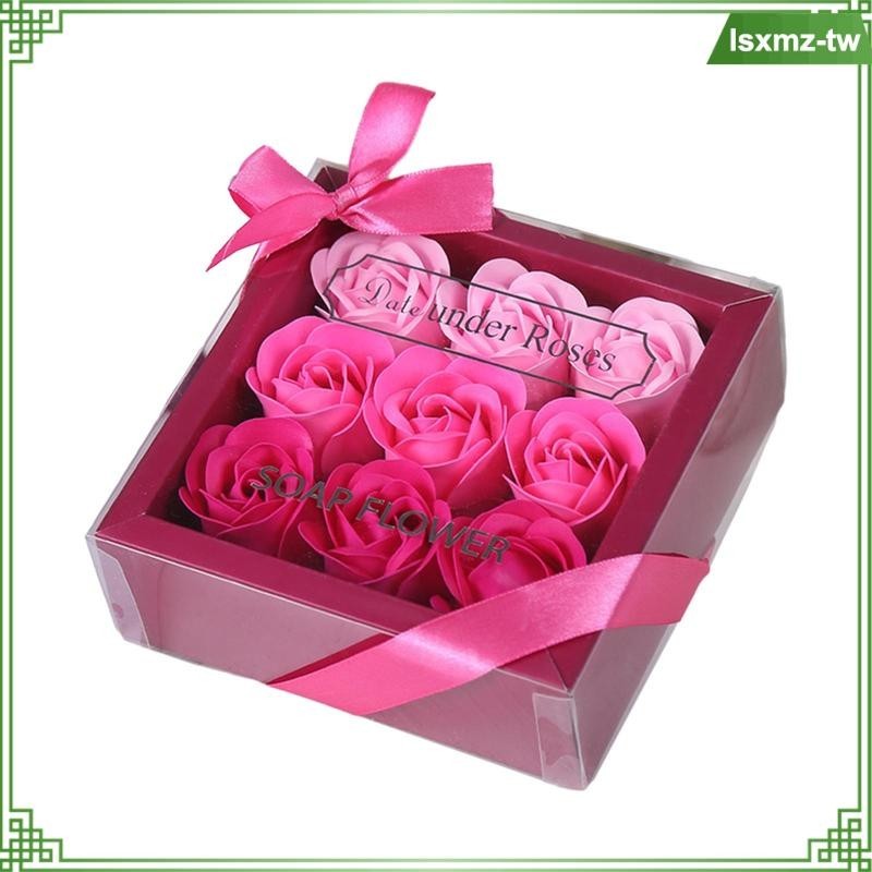 [LsxmzTW] 玫瑰花香皂套裝方形禮盒裝 13.5x13.5x5cm 人造花送給情人、妻子輕巧多用途時尚
