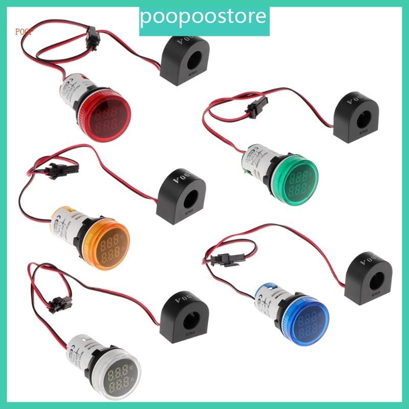 Poop 數字電壓表電流表 22mm 圓形 AC 50-500V 0-100A 電壓伏安監視器