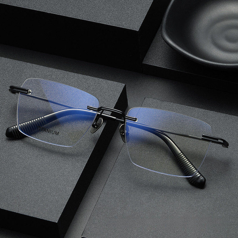 【Ti鈦眼鏡】純鈦眼鏡框 無框眼鏡架 商務風男士80957大臉顯瘦方框可配防藍光近視眼鏡
