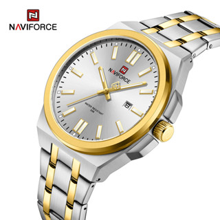 Naviforce 新款時尚男士手錶豪華不銹鋼錶帶防水日期夜光石英手錶
