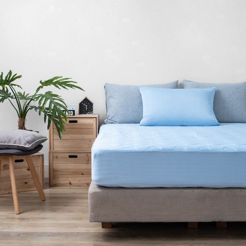 涼感舖棉床包枕套2件組單人-藍
