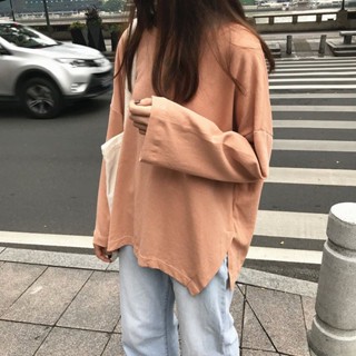 秋季素色長袖T恤女學生韓版寬鬆原宿慵懶風薄款ins上衣秋衣打底衫【高小萊女裝服飾】