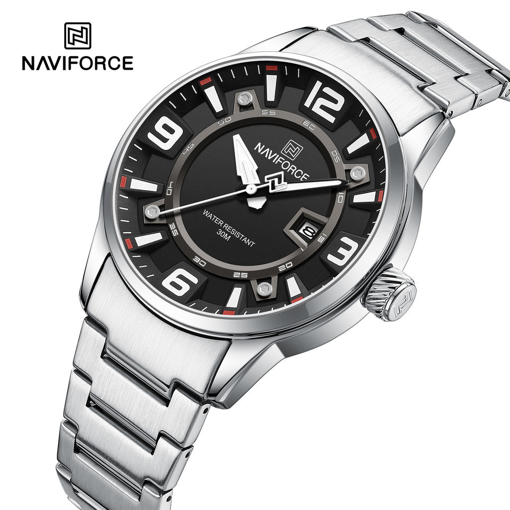 Naviforce 8044 休閒新款男士手錶頂級品牌豪華防水手錶不銹鋼運動軍用石英鐘