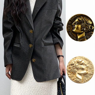 BFXDG 5件/套 埃及復古浮雕頭像金屬鈕扣服裝裝飾手工縫製羊毛大衣外套針織毛衣裝飾鈕扣