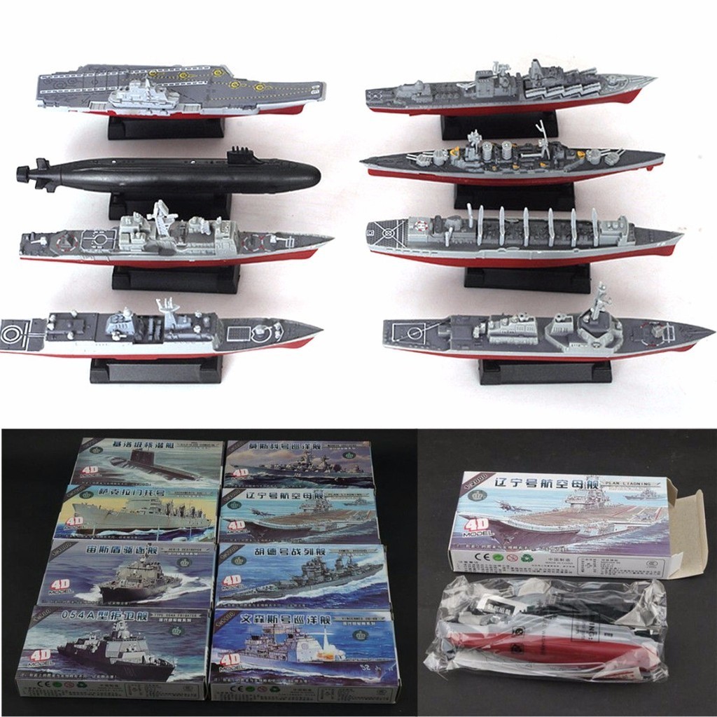 8 件裝 4D 組裝戰艦航母潛艇軍艦模型套件