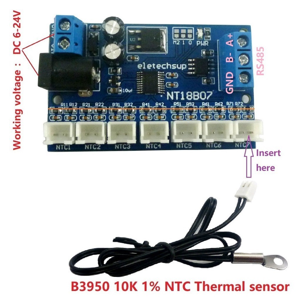 7通道RS485 NTC溫度傳感器測量MODBUS RTU 無紙記錄儀PLC NT18B07