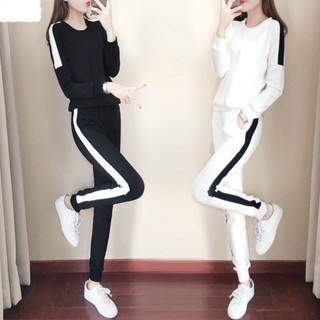 休閒 運動服 套裝 女 春秋 新款 寬鬆 時尚 韓版 潮 跑步 長袖 衛衣 兩件套