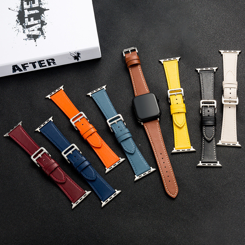 現貨手錶帶適用於iWatch手錶錶帶iwatch7/6/5/4愛馬仕超纖皮質單圈錶帶