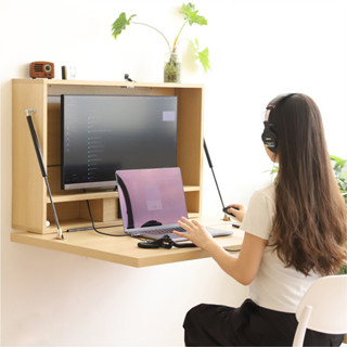 壁掛摺疊桌電腦显示器收納桌置物架小戶型牆面多功能書桌