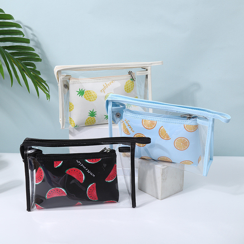 IG熱門🔥水果透明化妝包 水果系列 透明 兩件套 旅行 收納袋 子母包 便携 洗漱包 旅行收納包 補妝包