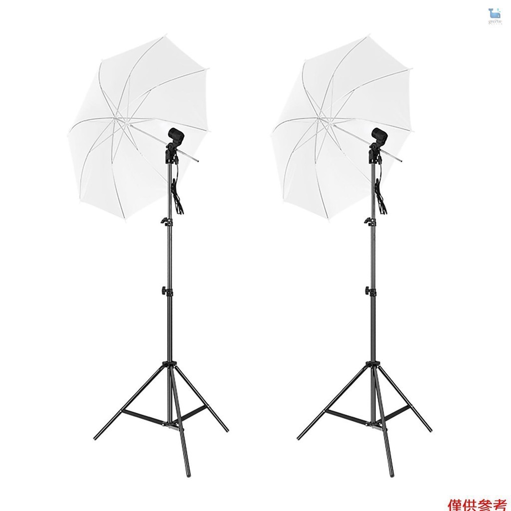 攝影棚攝影傘套件,帶 33 英寸白色雨傘 * 2 + 2M 金屬三腳架 * 2 + E27 燈插座 * 2 用於直播人像