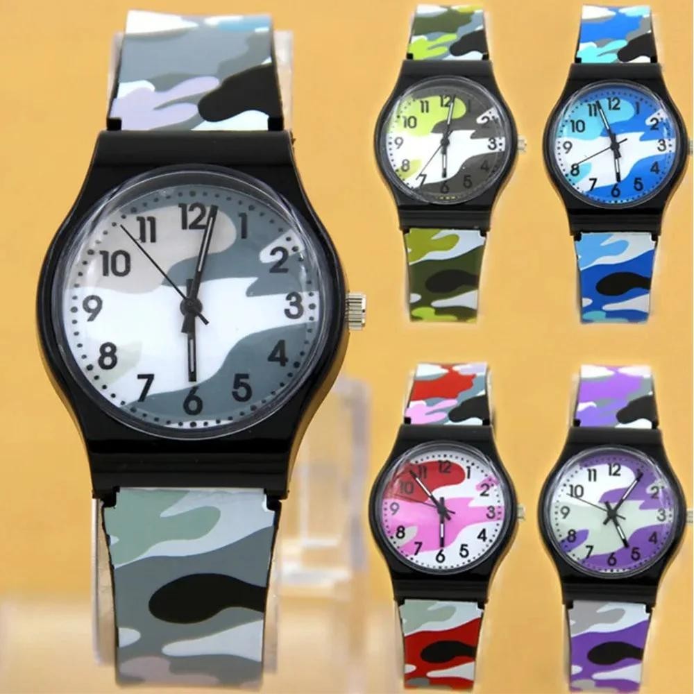 兒童手錶海軍藍軍用迷彩手錶矽膠手錶卡通石英手錶男孩兒童禮物手錶
