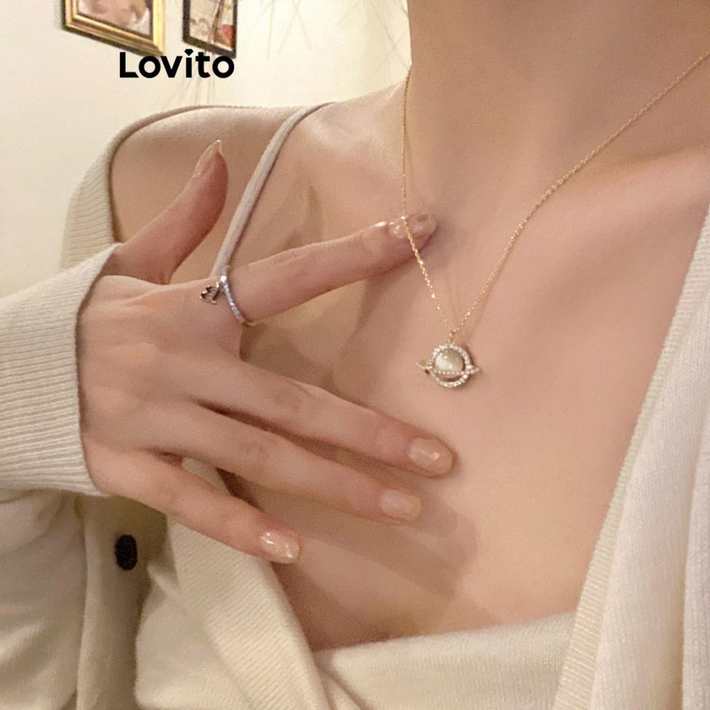 Lovito 女士休閒素色水鑽項鍊 LFA18192