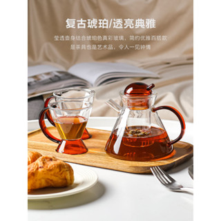 茶壺玻璃 法式輕奢下午茶玻璃壺 耐熱透明玻璃泡茶壺套裝帶過濾花茶煮茶