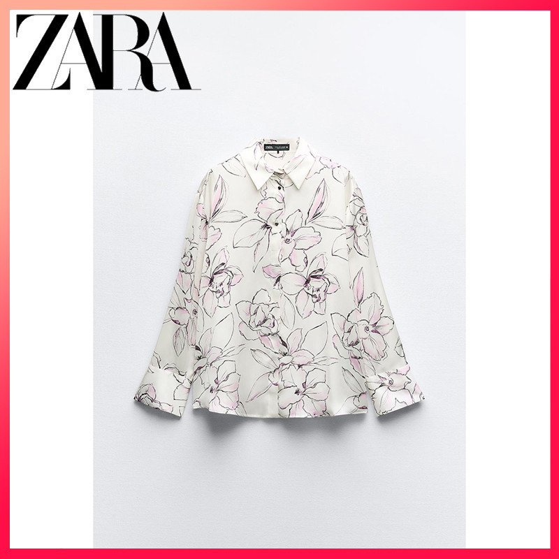 Zara 新款女式印花絲緞襯衫